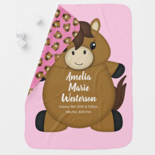 Horse Baby Shower Pink Girl Blanket
