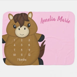 Horse Baby Shower Pink Girl Blanket