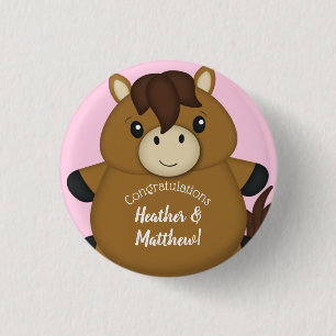 Horse Baby Shower Pink Girl Button