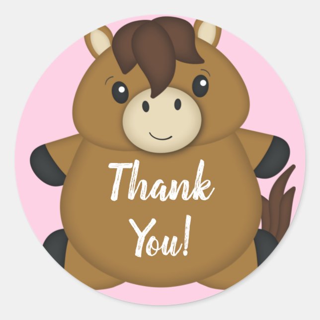 Horse Baby Shower Pink Girl Classic Round Sticker (Front)