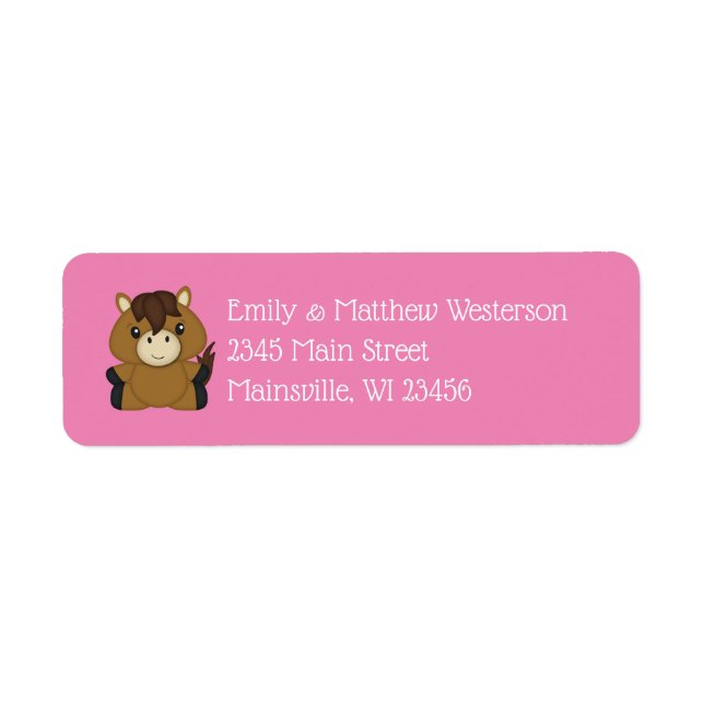 Horse Baby Shower Pink Girl Label (Front)
