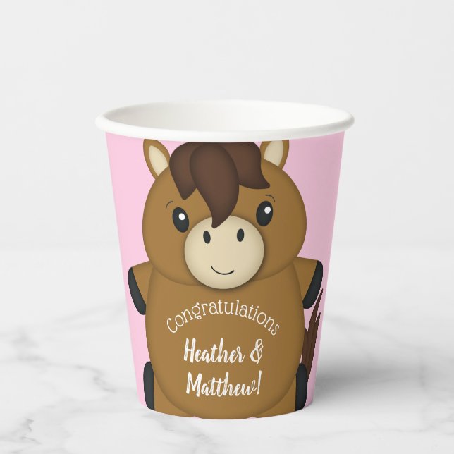 Horse Baby Shower Pink Girl Paper Cups (Front)