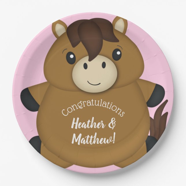 Horse Baby Shower Pink Girl Paper Plates (Front)