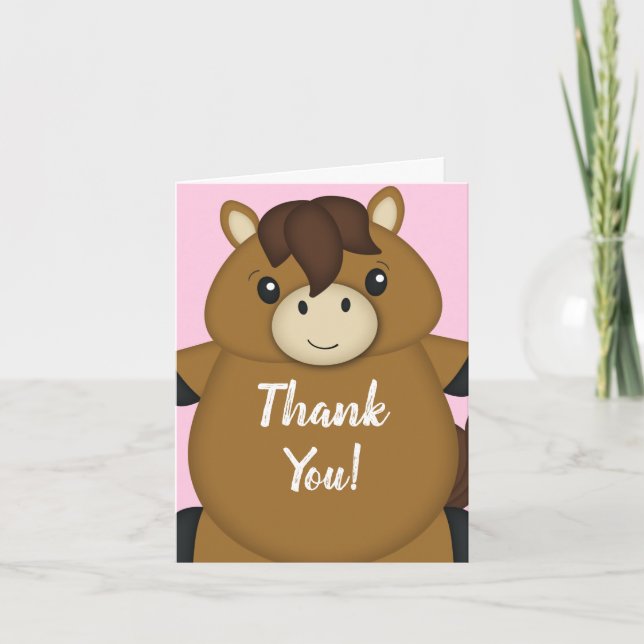 Horse Baby Shower Pink Thank You Card (Front)