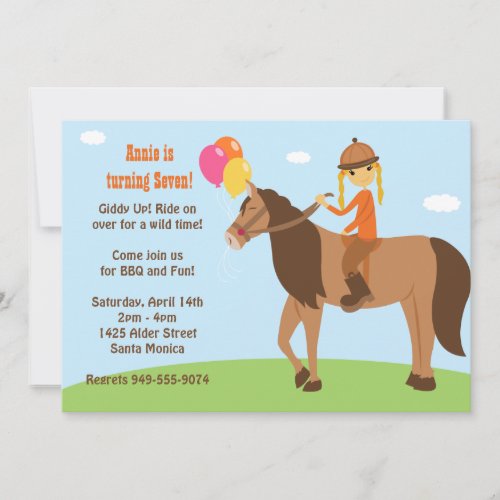 Horse Back Rider Birthday Party Invitation