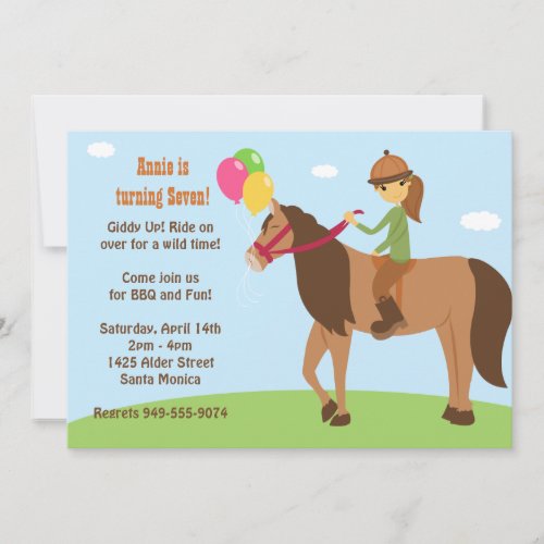Horse Back Rider Birthday Party Invitation
