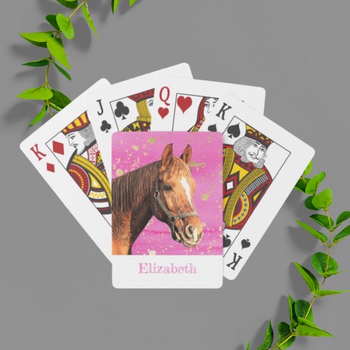 Horse Back Riding Animal Name Pink Gold Equestrian Playing Cards