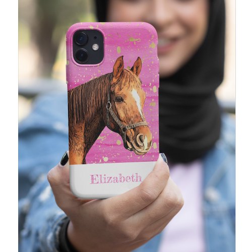 Horse Back Riding Animal Name Pink Gold Pretty iPhone 11 Pro Case