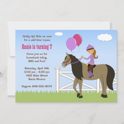 Horse Back Riding Birthday Party Invitation