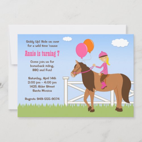 Horse Back Riding Birthday Party Invitation