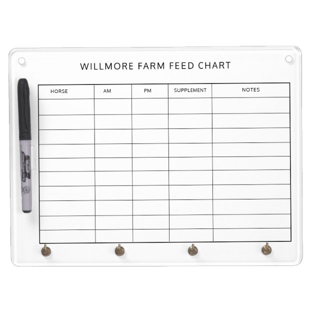 Horse Barn Feed Chart Care Chart Dry Erase Board With Keychain
