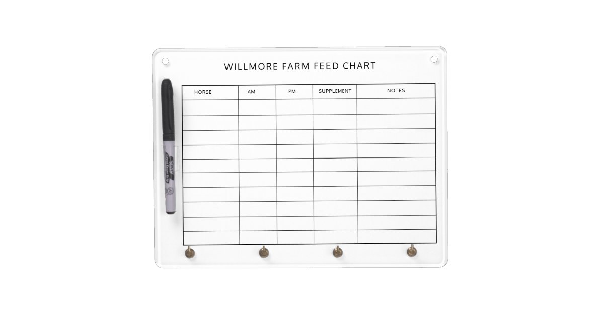 Horse Barn Feed Chart Care Chart Dry Erase Board With Keychain Holder | Zazzle.com