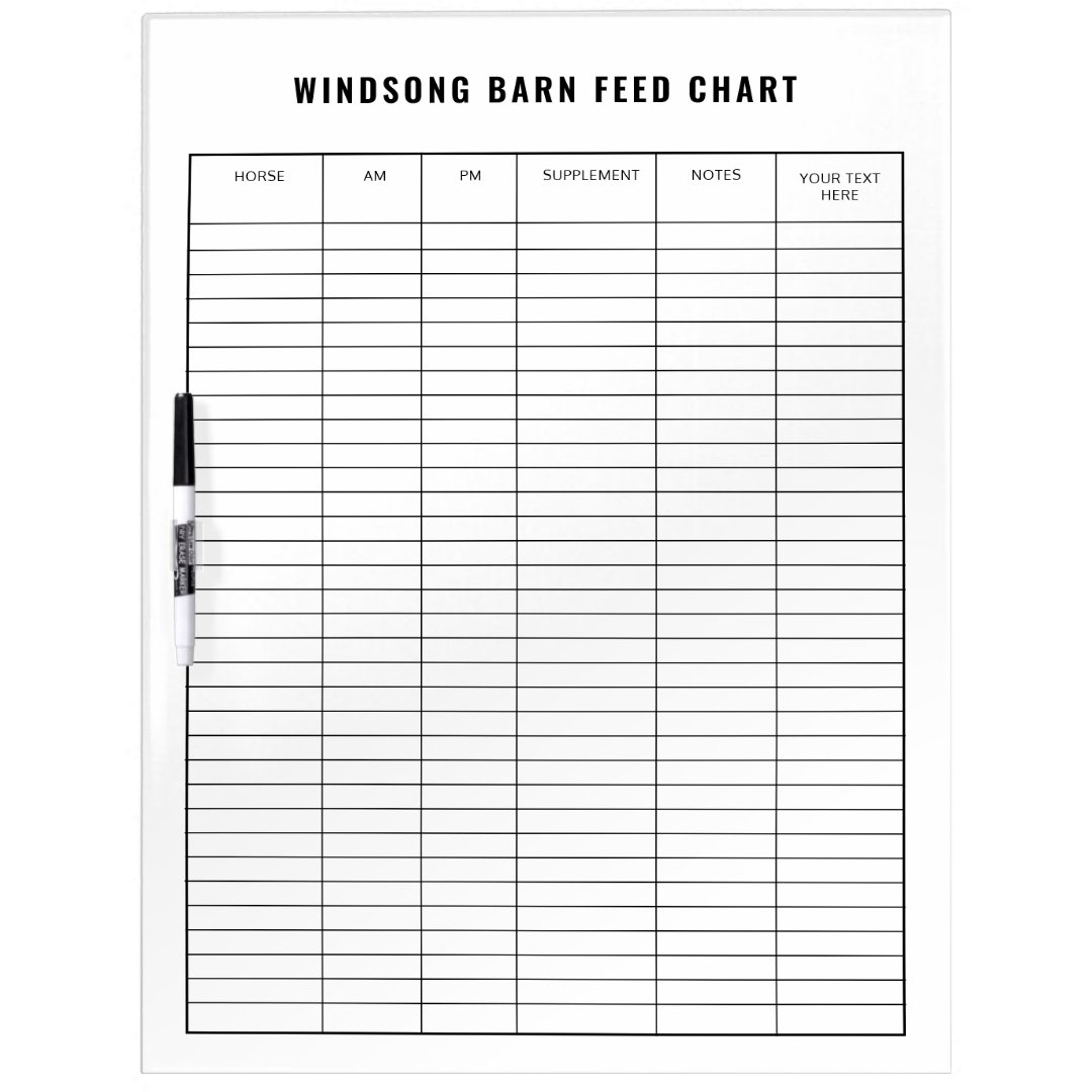 Horse Barn Feed Chart Equestrian Care Dry Erase Board | Zazzle