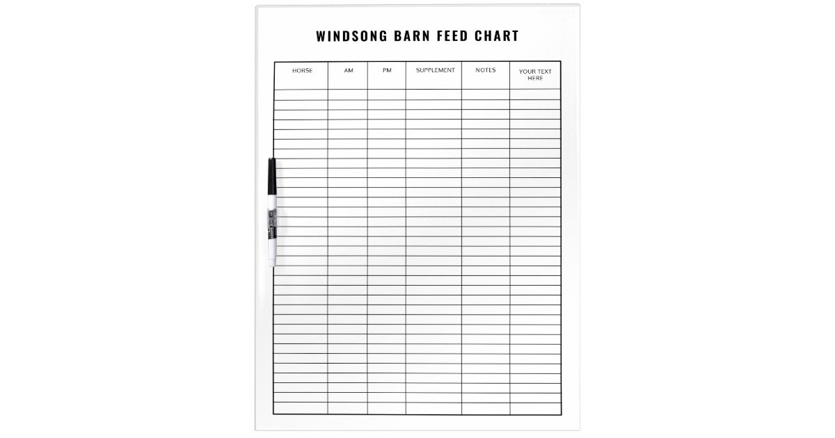 Horse Barn Feed Chart Equestrian Care Dry Erase Board Zazzle