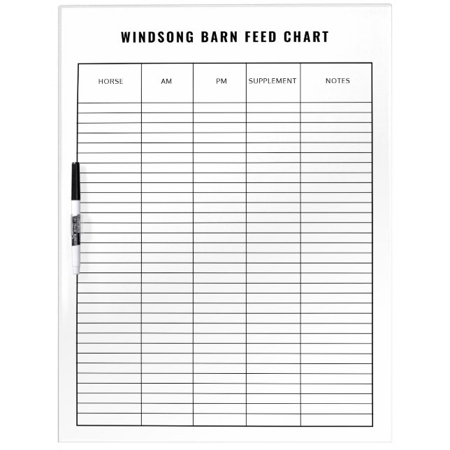 Horse Barn Feed Chart Equestrian Care Dry Erase Board (Front)