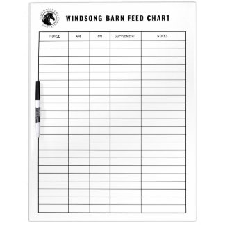 Horse Barn Feed Chart Equestrian Logo Dry Erase Board