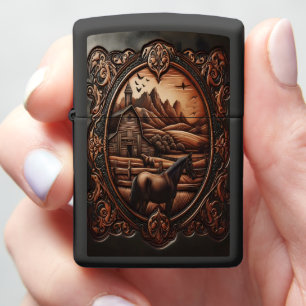 Horse & Barn in Leather Relief Zippo Lighter