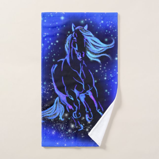 Horse Bath Towels Running In Blue Starry Night (Hand Towel)