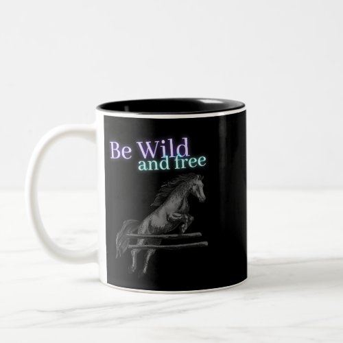 Horse Be Wild and Free Black Horse Jumping 506 Pon Two_Tone Coffee Mug