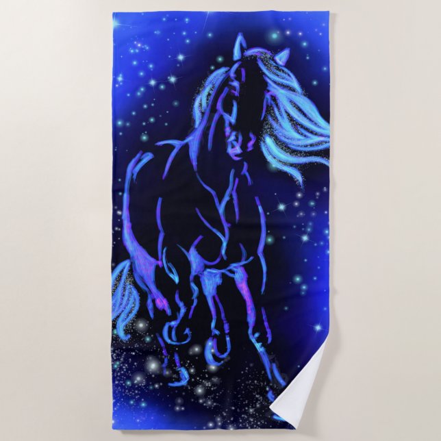 Horse Beach Towel Running In Blue Moonlight (Front)