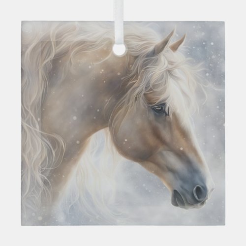 Horse Beautiful Palomino in the Snow Xmas Glass Ornament