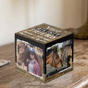 Horse best friend 4 photo rustic brown black cube