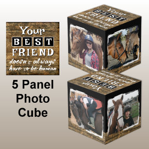 Horse best friend 4 photo rustic brown black cube