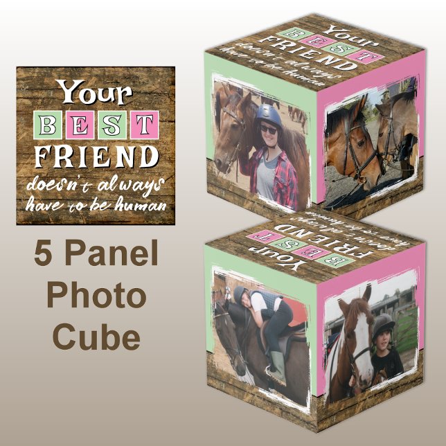 Horse best friend 4 photo rustic brown green cube (Creator Uploaded)