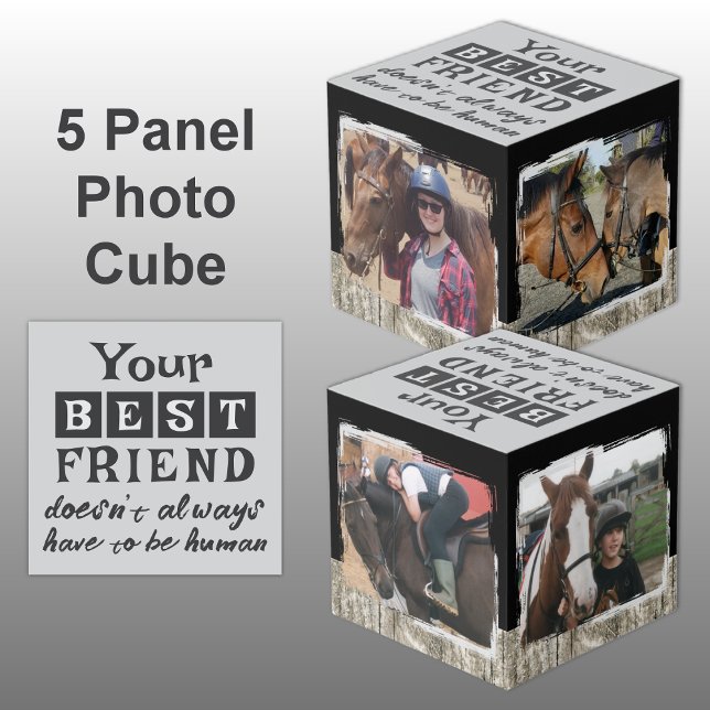 Horse best friend 4 photo rustic grey black cube (Creator Uploaded)