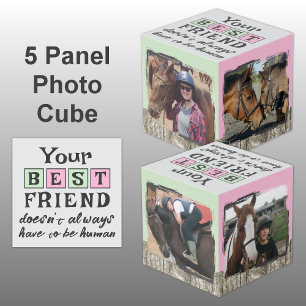 Horse best friend 4 photo rustic grey green cube