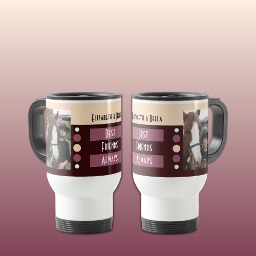 Horse best friend kids photos burgundy cream travel mug