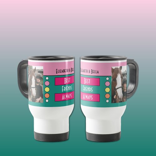 Horse best friend kids photos pink green travel mug