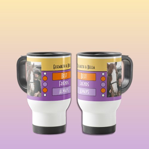 Horse best friend kids photos purple orange travel mug