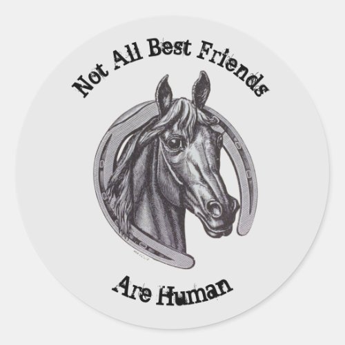 Horse Best Friends Vintage Sketch Barn Animal Classic Round Sticker