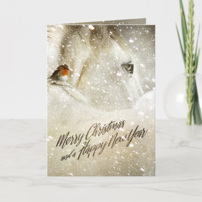 Horse & Bird, Christmas / NY Wishes + own Photo - Holiday Card (Front)