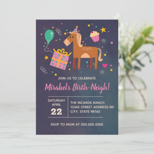 Horse Birthday Birth_Neigh Invitation any age 
