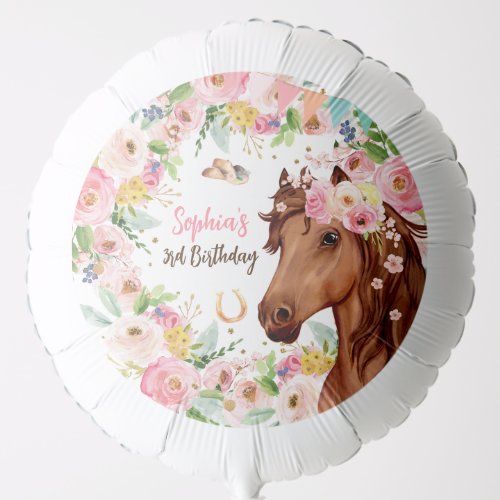 Horse Birthday Girl Cowgirl Pink Floral Party Balloon