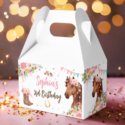 Horse Birthday Girl Cowgirl Pink Floral Party Favor Boxes