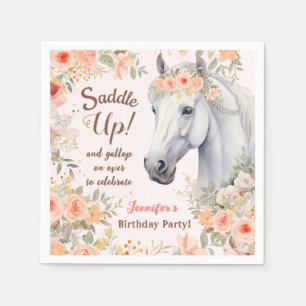 Horse Birthday Girl Pink Paper Napkin