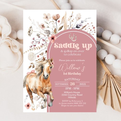 Horse Birthday Invitation Boho Horse Wildflower