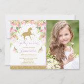 Horse Birthday Invitation Floral Pink Gold Horse (Front)