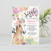 Horse Birthday Invitation Floral Pony Invite (Standing Front)