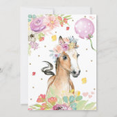 Horse Birthday Invitation Floral Pony Invite (Back)