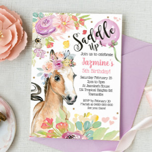 Horse Birthday Invitation Floral Pony Invite