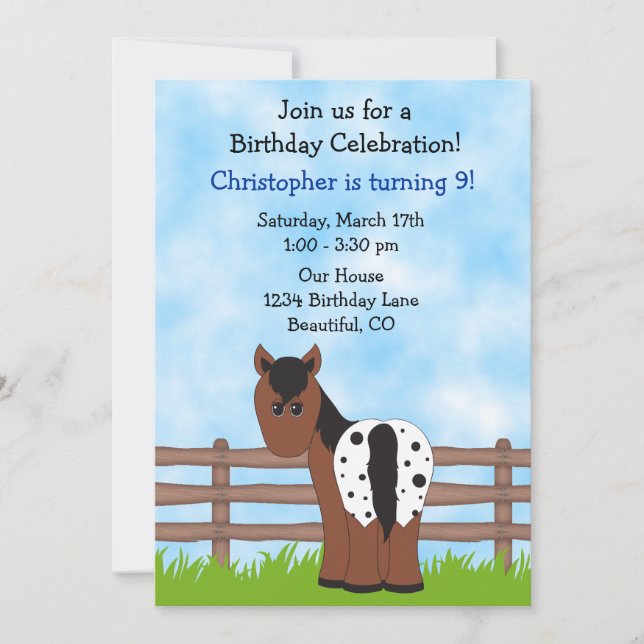 Horse Birthday Invitation for Boys (Front)