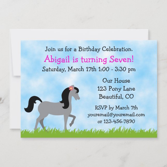 Horse Birthday Invitation for Girls (Front)