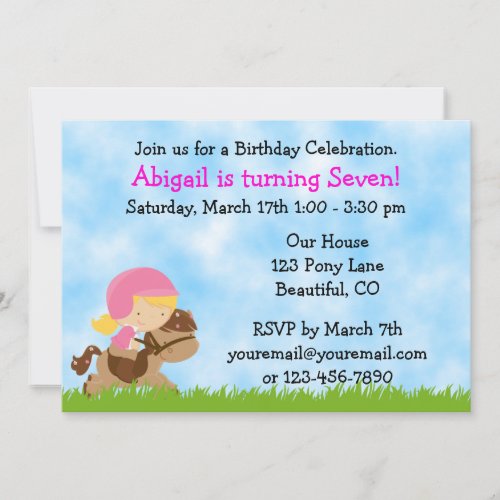 Horse Birthday Invitation for Girls
