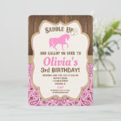 Horse birthday invitation girl pink gold rustic (Standing Front)