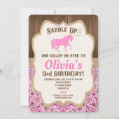 Horse birthday invitation girl pink gold rustic (Front)