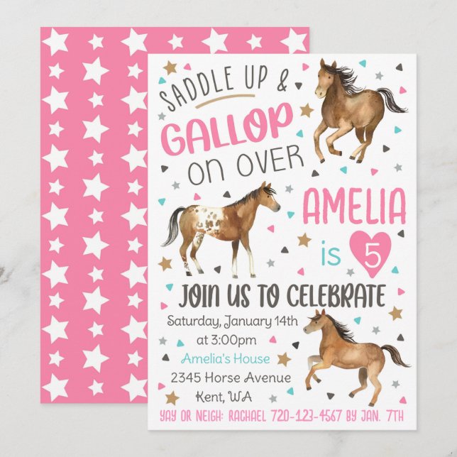 Horse Birthday Invitation, Saddle Up Invitation (Front/Back)